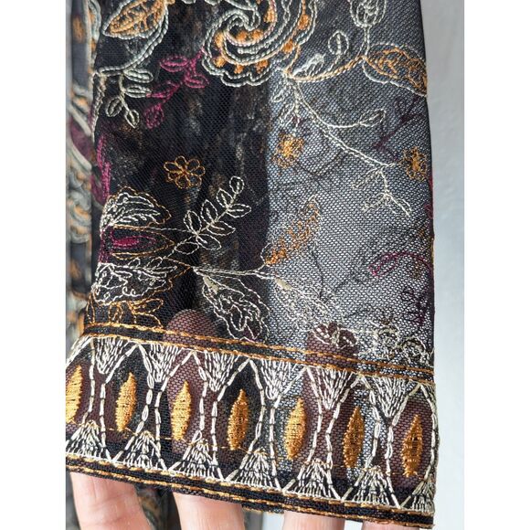 Catherines Plus Size Boho Sheer Open Front Top Size 1X Embroidery Black Paisley - Picture 8 of 12